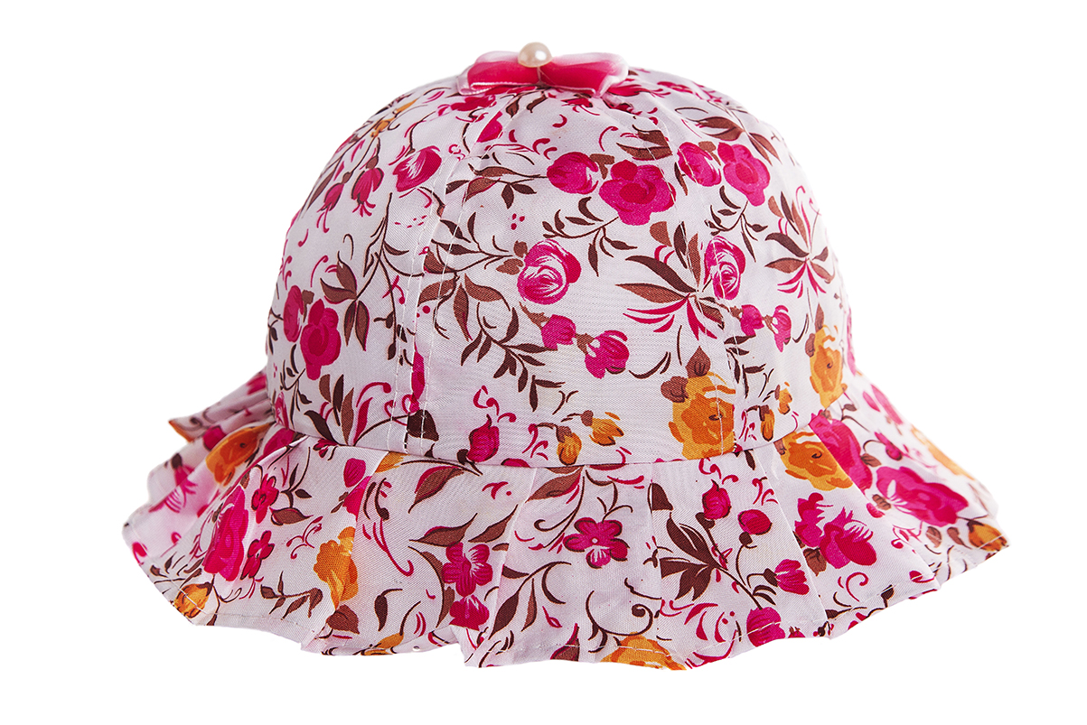 Sombrero capelina de niña con flores y Ala pisada.