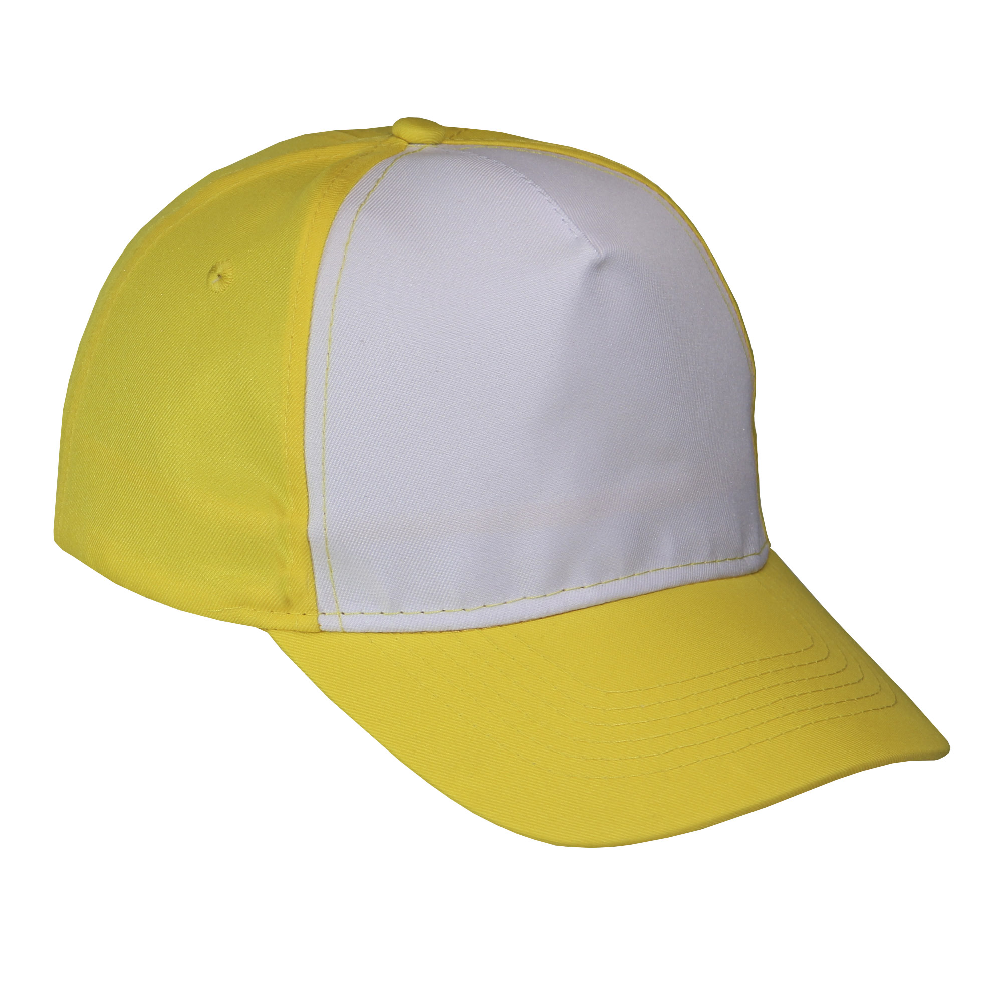 Gorra 5 gajos visera curva amarilla con frente blanco