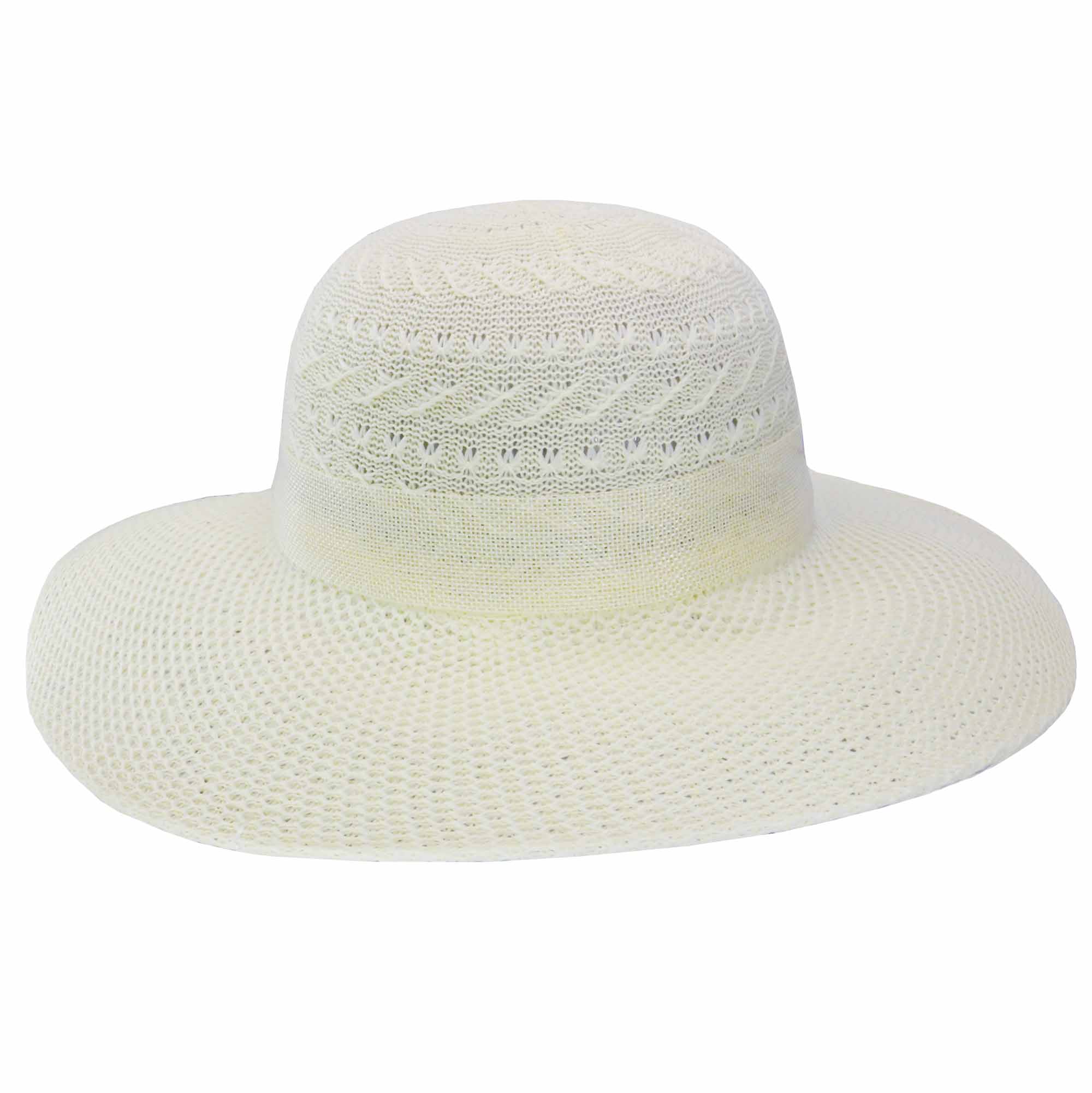 Sombrero capelina ala ancha con cinta.