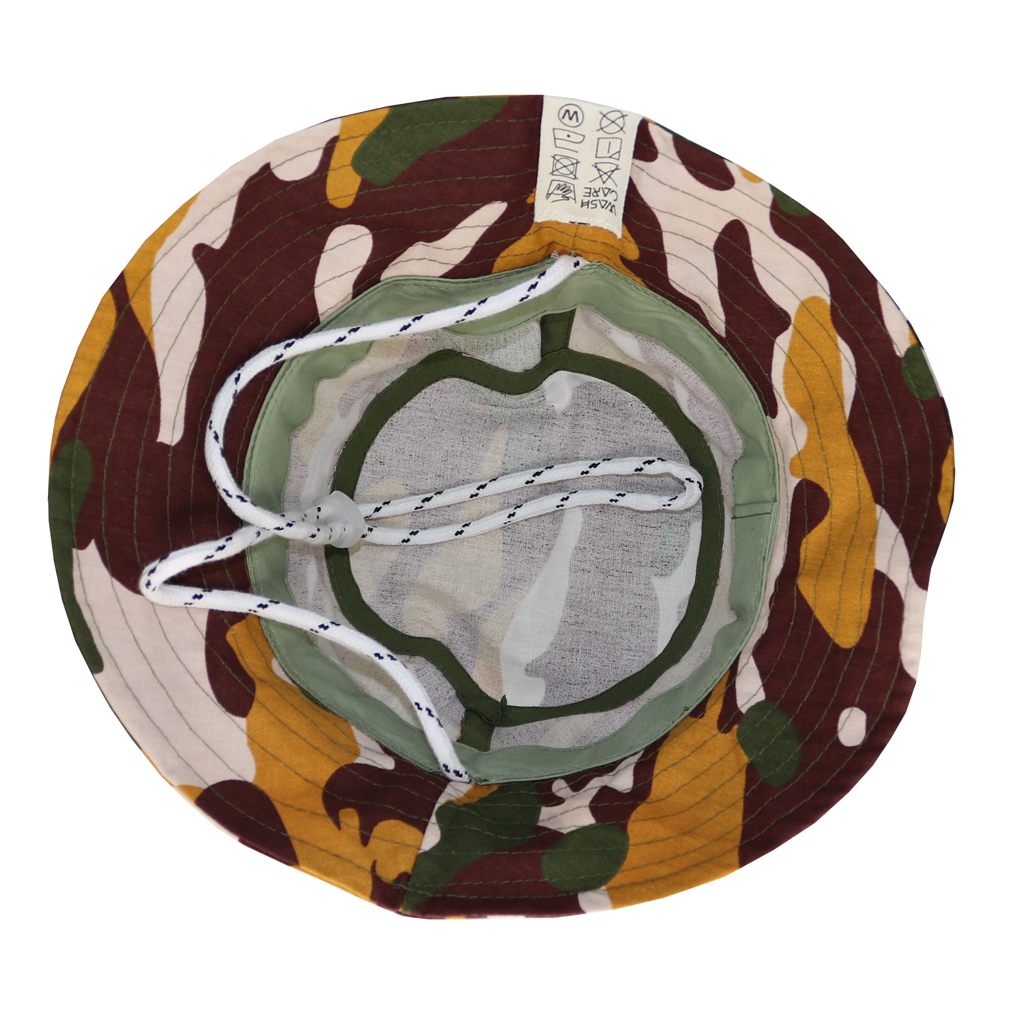 Boonie hat en gabardina estampada de camuflaje mostaza.