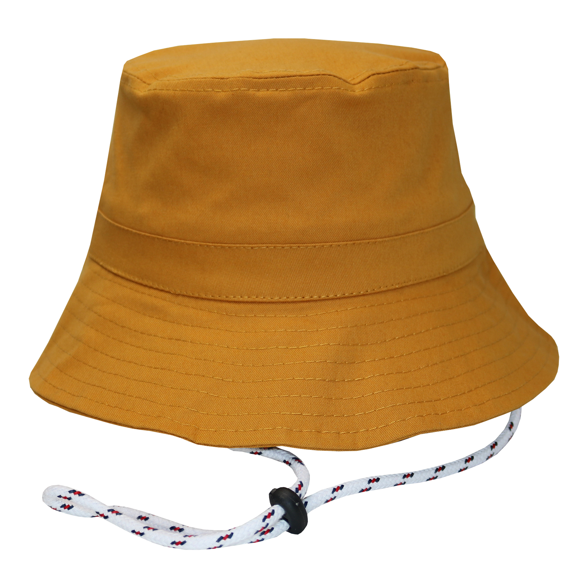 Bucket hat con cordón en gabardina mostaza.