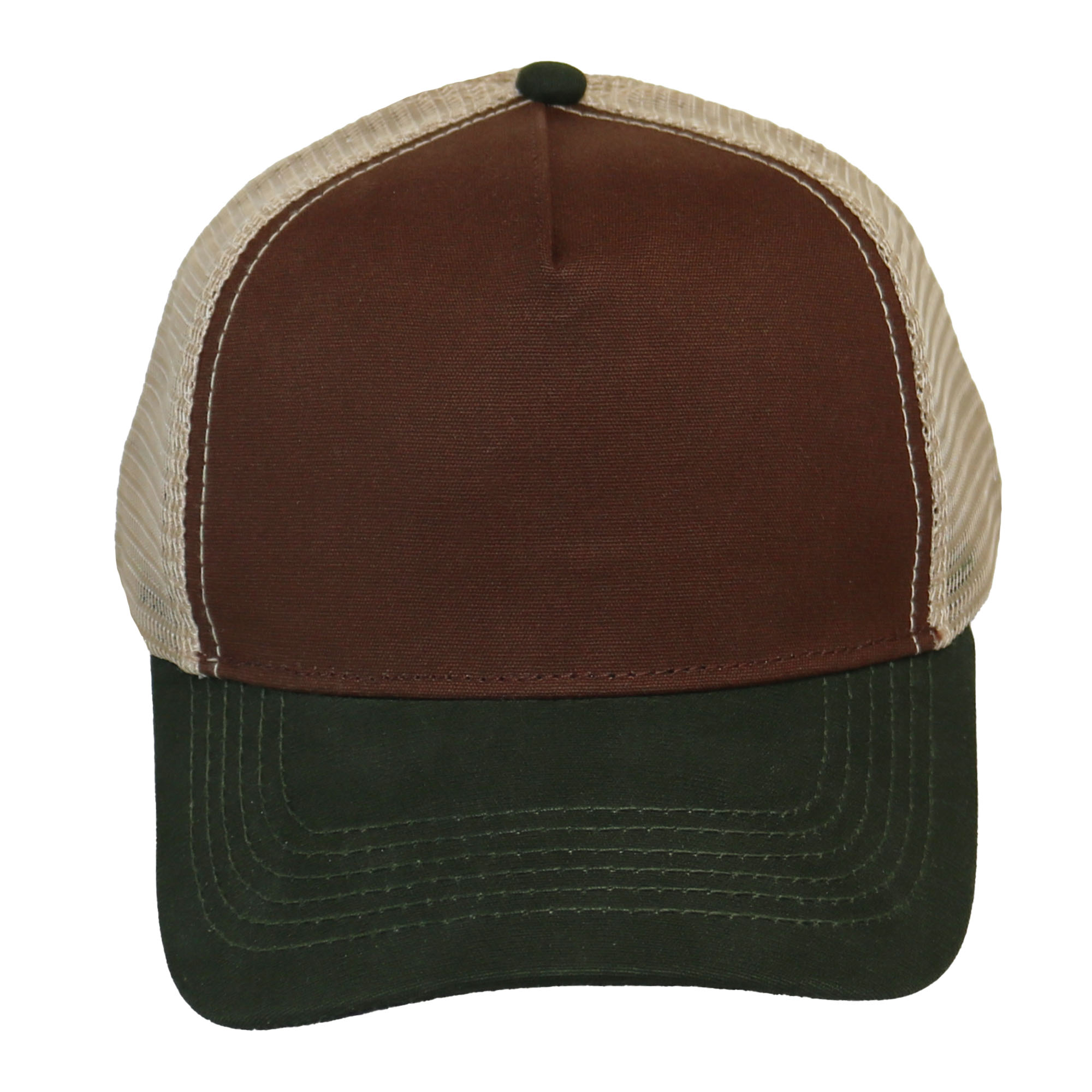 Trucker canva combinado en marron caqui y verde musgo