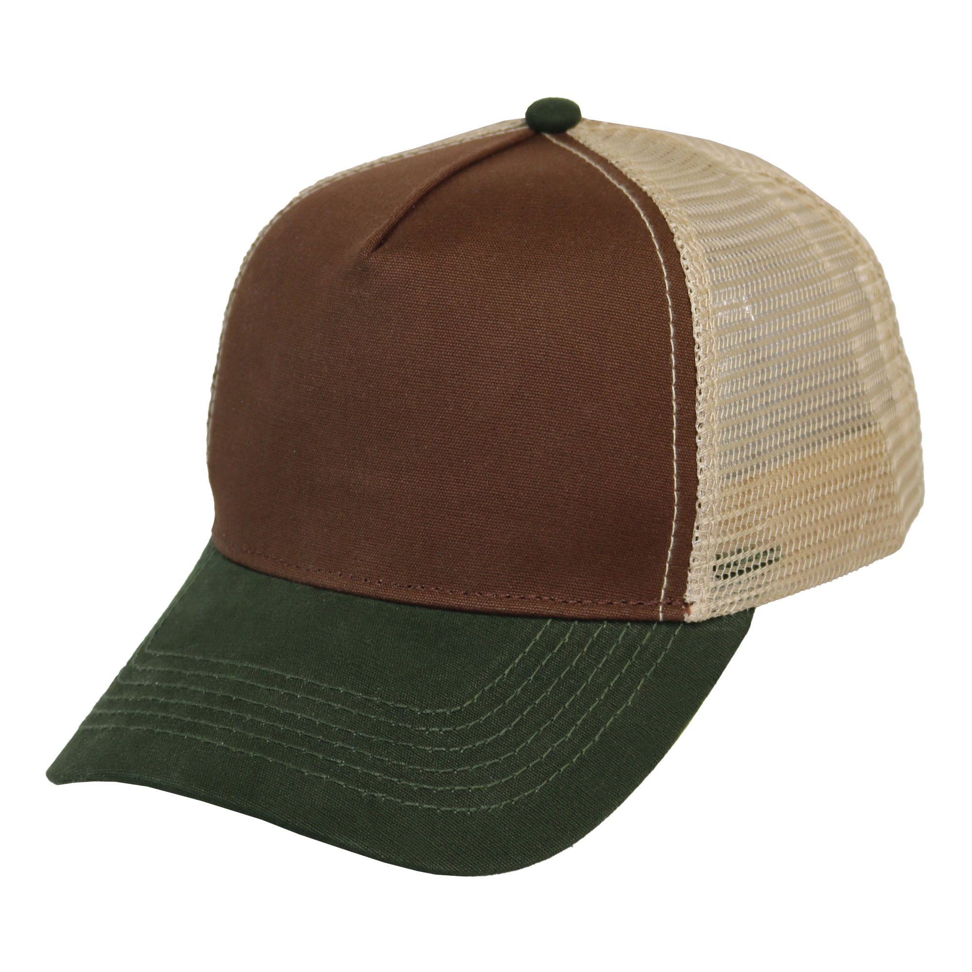 Trucker canva combinado en marron caqui y verde musgo