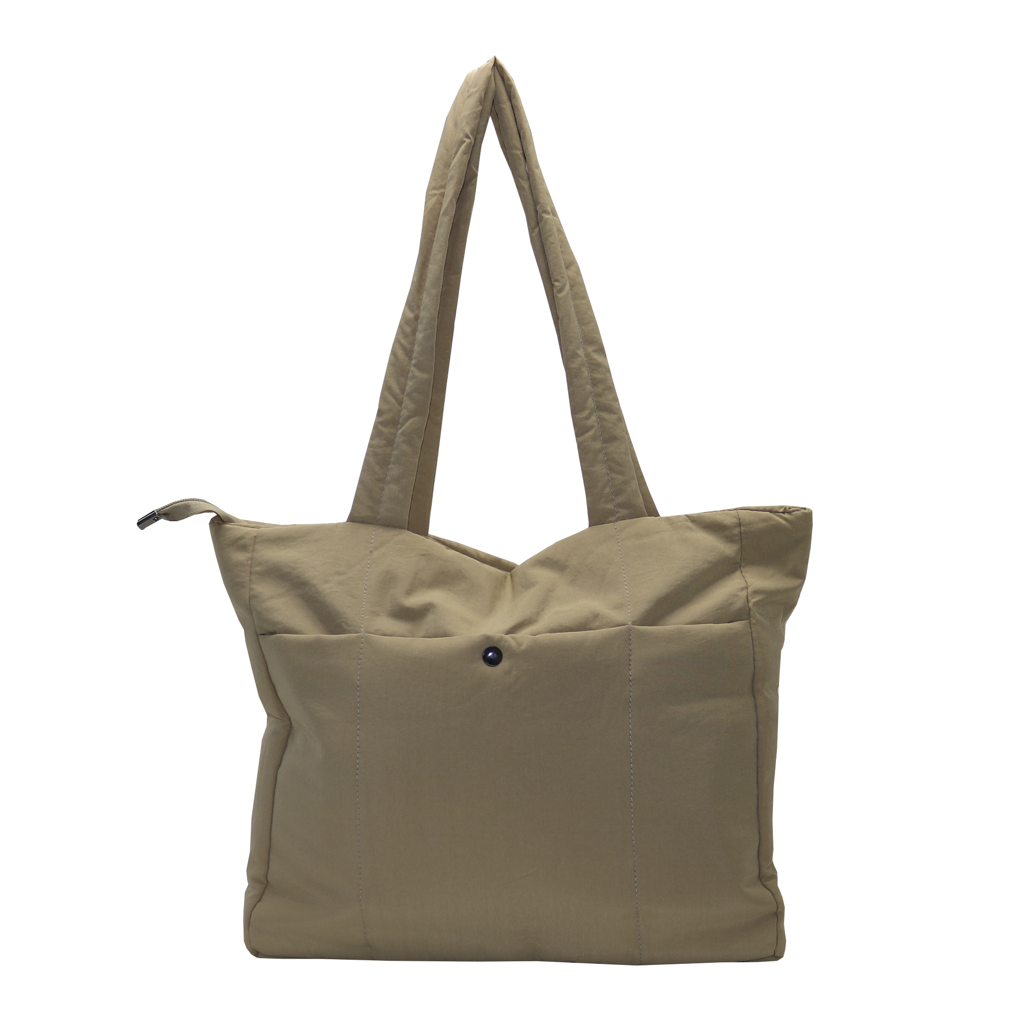 Tote bag puffer con boton caqui