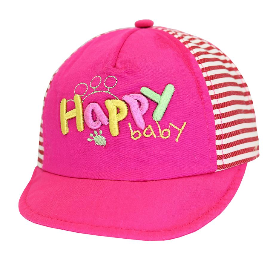 Gorra happy baby de algodon frente y visera roja con la copa en lineas blancas