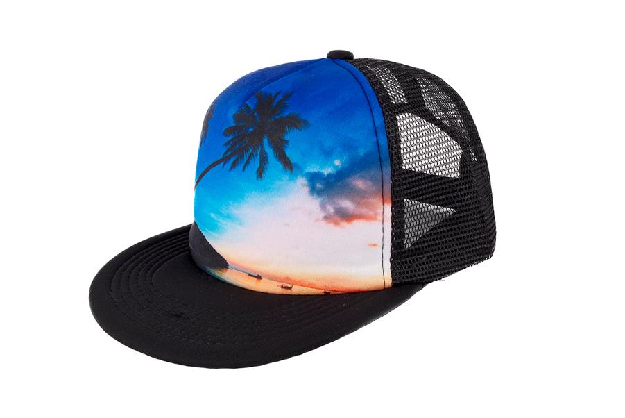 GORRA FRENTE SUBLIMADO PALMERAS VISERA PLANA