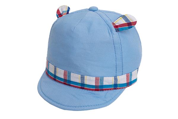 Gorra de bebe con decoración y orejitas con cinta de colores en la copa