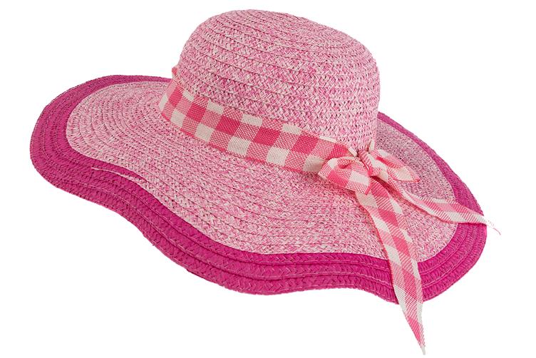 Sombrero capelina de adulto en dos tonos con detalle de cinta a cuadros en el ala.
