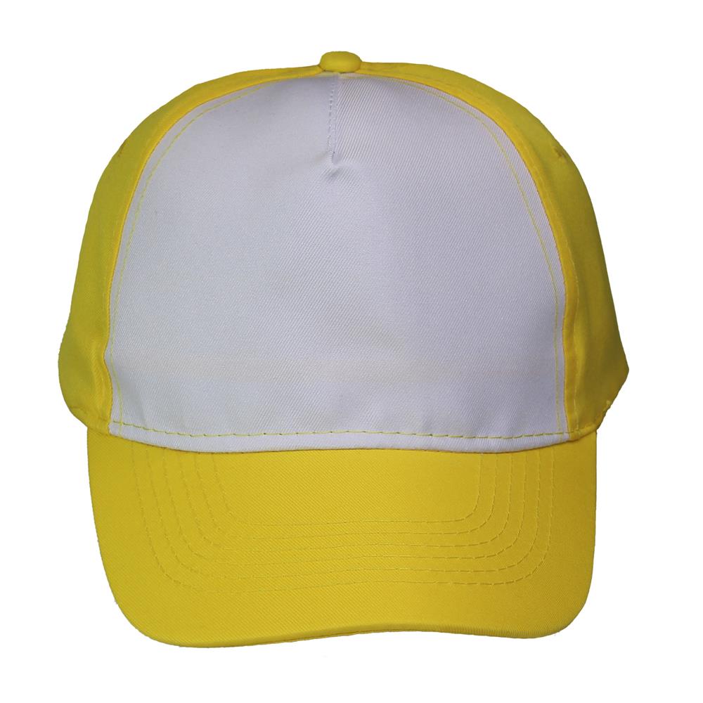 Gorra 5 gajos visera curva amarilla con frente blanco