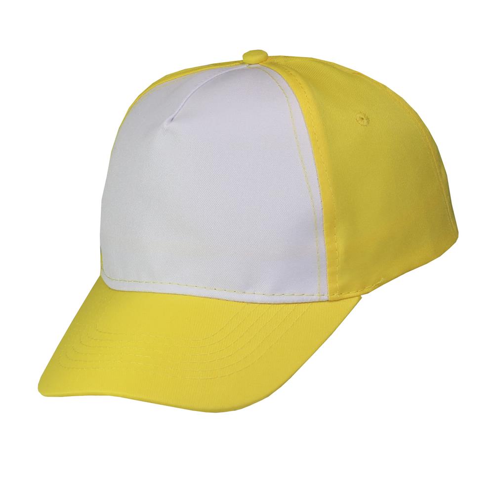 Gorra 5 gajos visera curva amarilla con frente blanco