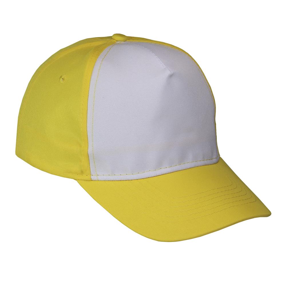Gorra 5 gajos visera curva amarilla con frente blanco
