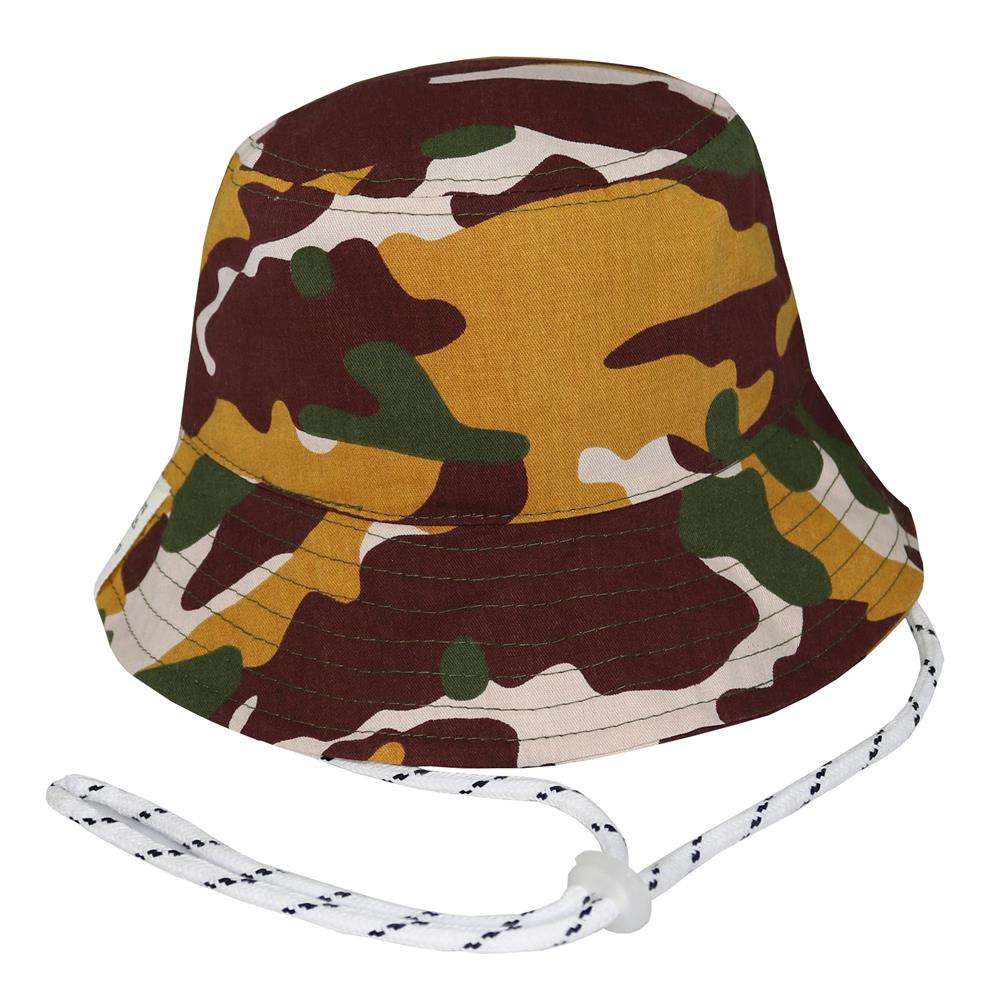 Boonie hat en gabardina estampada de camuflaje mostaza.