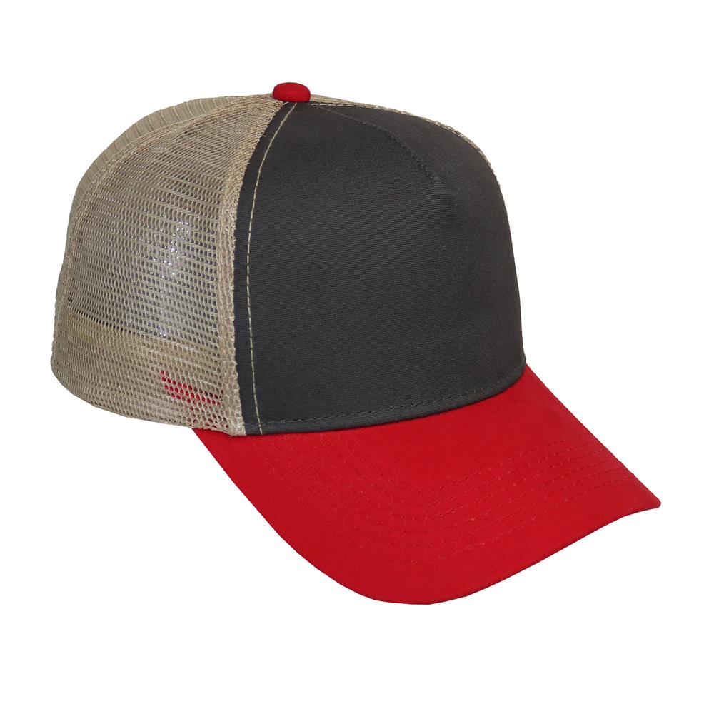 Trucker canva combinado en gris, caqui y rojo 