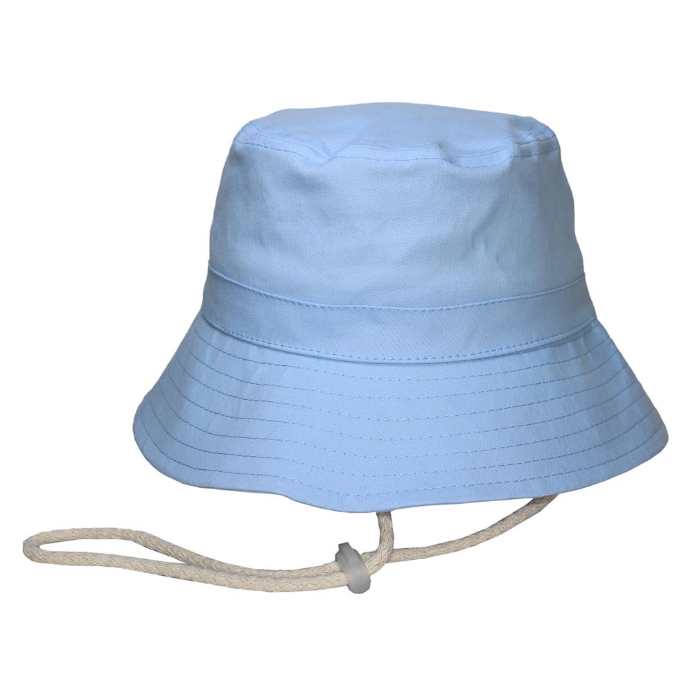 Bucket hat con cordón en gabardina pastel celeste 